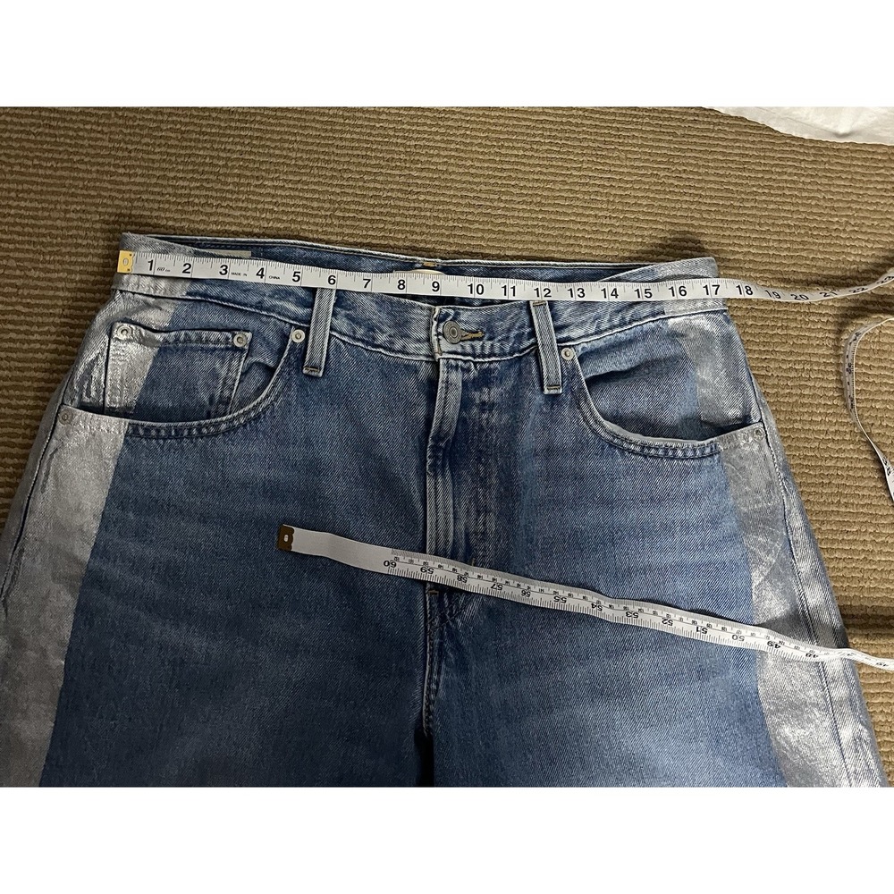 Levi's Premium XL Straight Women's 31 Blue Jeans Silver Metallic Stripe - Picture 7 of 12